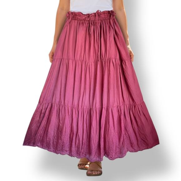 Urban Expressions Dresses & Skirts - Vintage Tiered Maxi Skirt Urban Rayon Rouge Crinkle Semi Sheer Boho Peasant Sz S